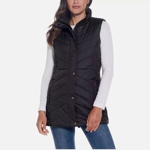QUILTED LONGLINE VEST, black, XXL